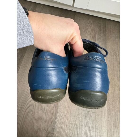Salvatore Ferragamo Navy Blue Fabric and Leather Lace Up Low Top Sneakers Size 8 main image 7